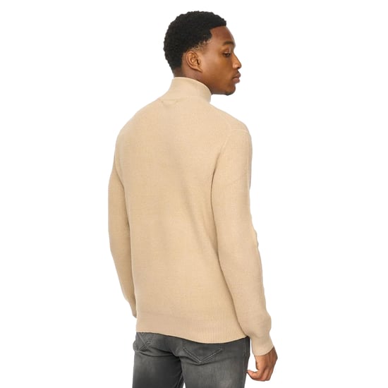 Duck and Cover Mens Potenza Knitted Quarter Zip Jumper (Stone) - Image 2