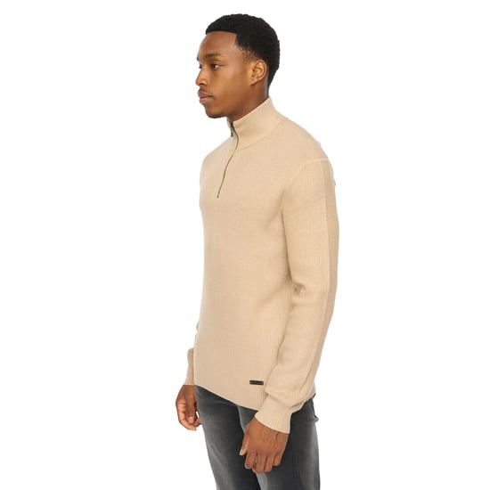 Duck and Cover Mens Potenza Knitted Quarter Zip Jumper (Stone) - Image 3