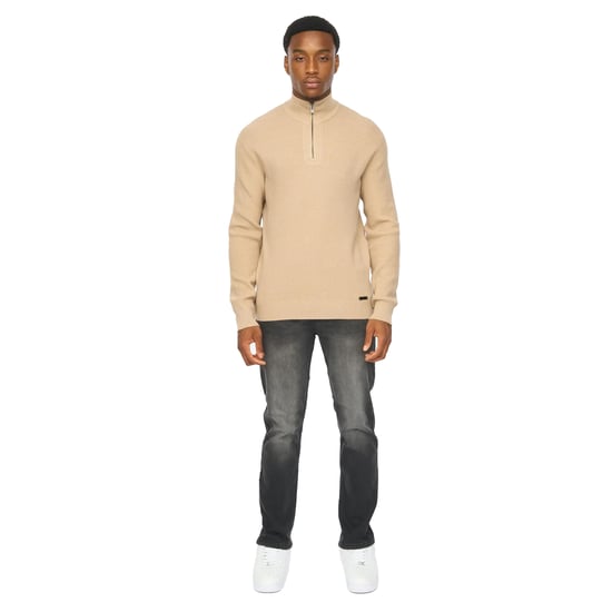 Duck and Cover Mens Potenza Knitted Quarter Zip Jumper (Stone) - Image 4