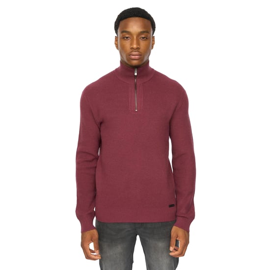 Duck and Cover Mens Potenza Knitted Quarter Zip Jumper (Raisin) - Image 1