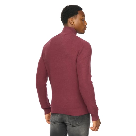 Duck and Cover Mens Potenza Knitted Quarter Zip Jumper (Raisin) - Image 2