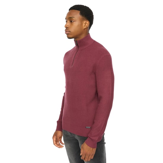 Duck and Cover Mens Potenza Knitted Quarter Zip Jumper (Raisin) - Image 3