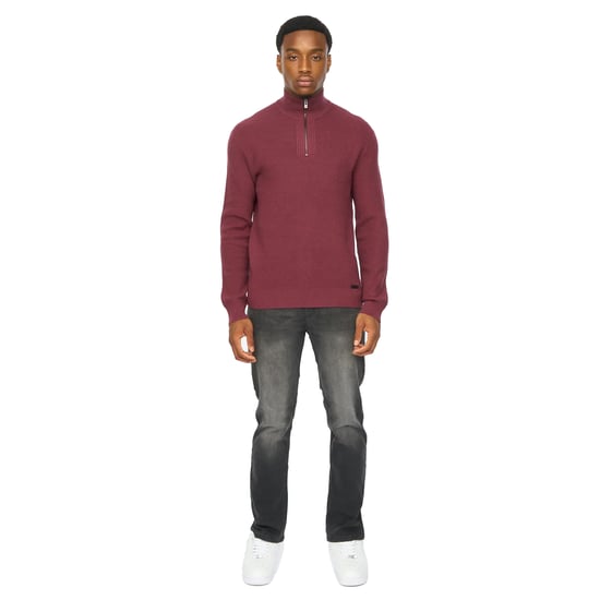 Duck and Cover Mens Potenza Knitted Quarter Zip Jumper (Raisin) - Image 4