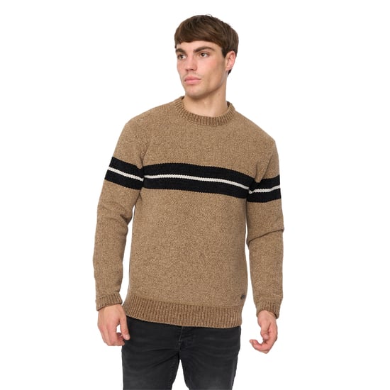 Crosshatch Mens Roundall Chenille Knitted Jumper (Taupe) - Image 1