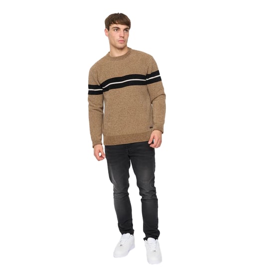 Crosshatch Mens Roundall Chenille Knitted Jumper (Taupe) - Image 3