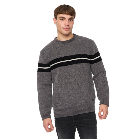 Crosshatch Mens Roundall Chenille Knitted Jumper (Grey Marl) - Image 1