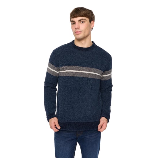 Crosshatch Mens Roundall Chenille Knitted Jumper (Navy) - Image 1