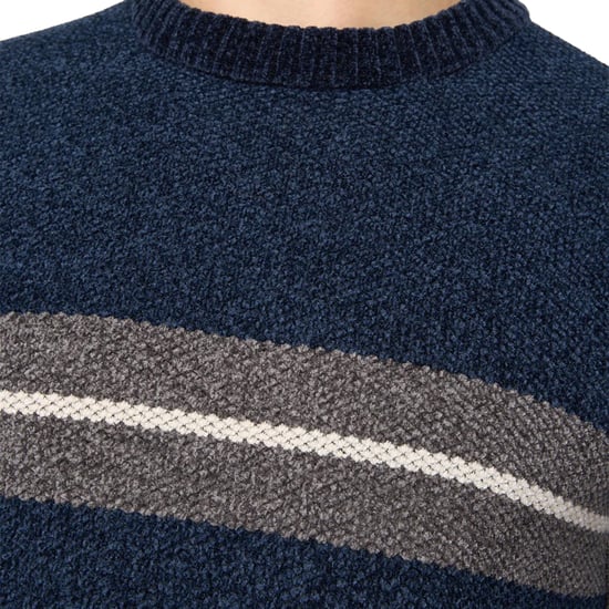 Crosshatch Mens Roundall Chenille Knitted Jumper (Navy) - Image 2