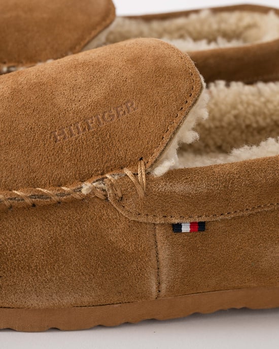 Mens Suede Slippers with Fleece Lining in Tan - Image 3