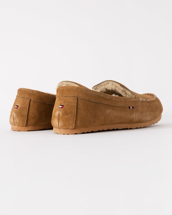 Mens Suede Slippers with Fleece Lining in Tan - Image 4