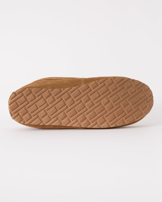 Mens Suede Slippers with Fleece Lining in Tan - Image 5