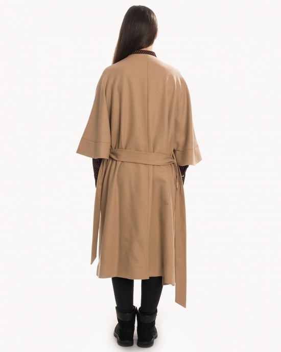 Wool Blend Wrap Coat in Tan - Image 2