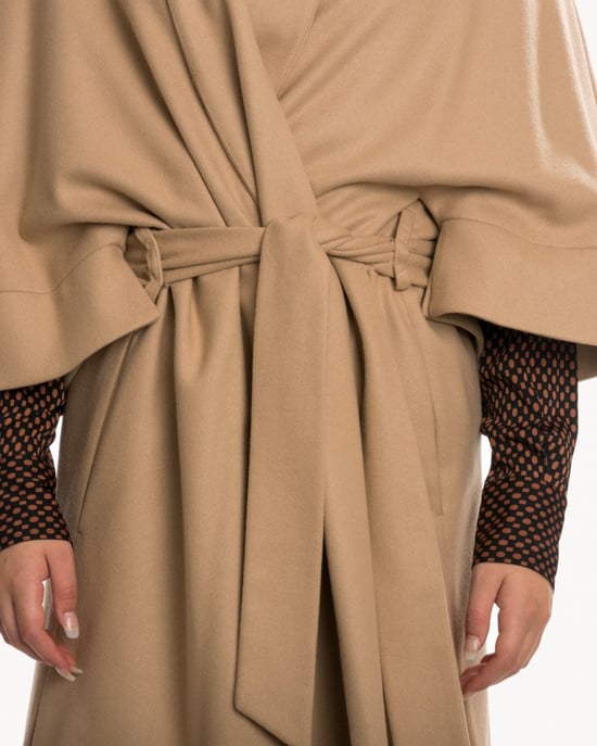 Wool Blend Wrap Coat in Tan - Image 3