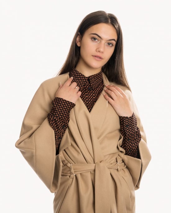 Wool Blend Wrap Coat in Tan - Image 4