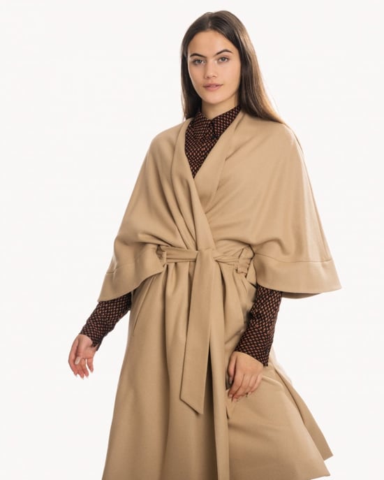 Wool Blend Wrap Coat in Tan - Image 5