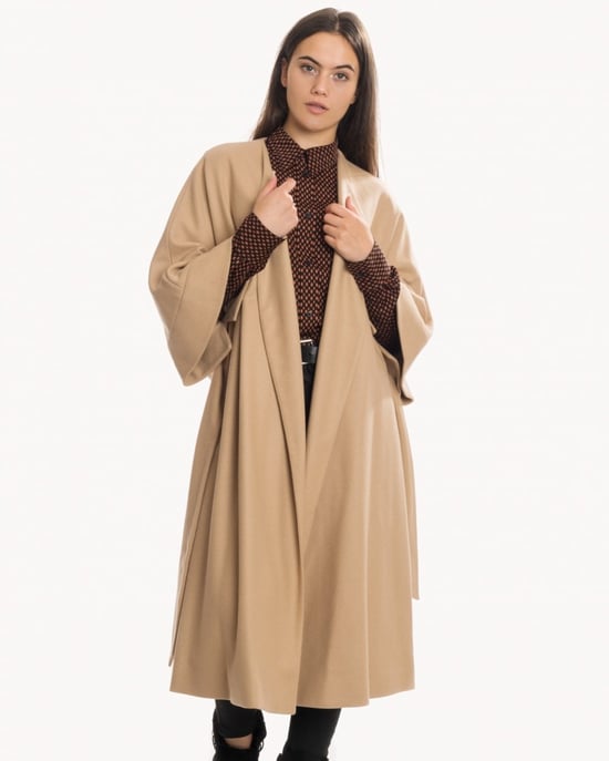 Wool Blend Wrap Coat in Tan - Image 6