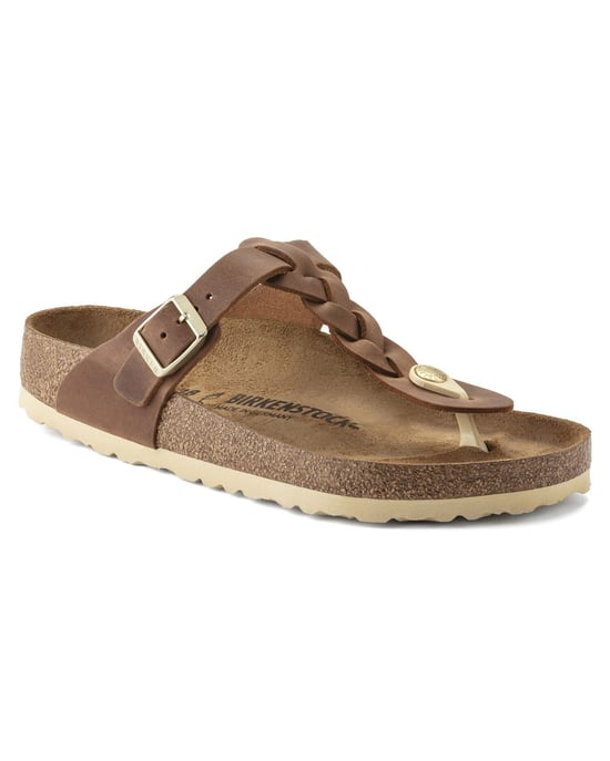 Braided Leather Sandals with Buckle in Brown - Image 3