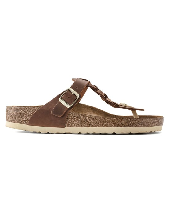 Braided Leather Sandals with Buckle in Brown - Image 4