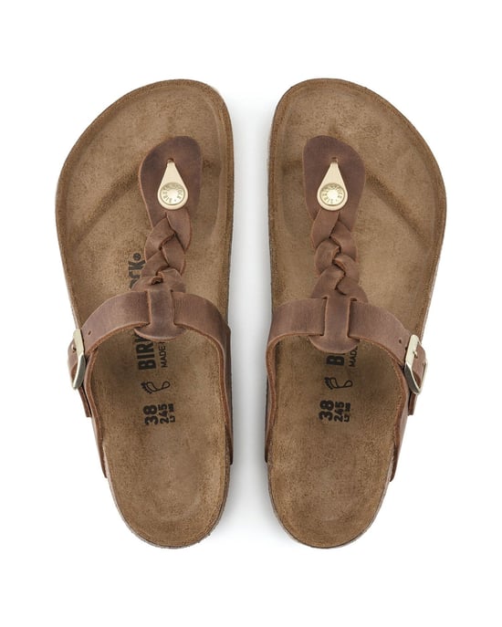 Braided Leather Sandals with Buckle in Brown - Image 6