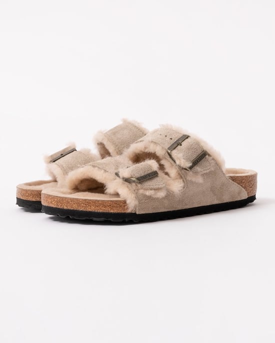 Shearling Lined Two Buckle Sandals in Beige - Image 1