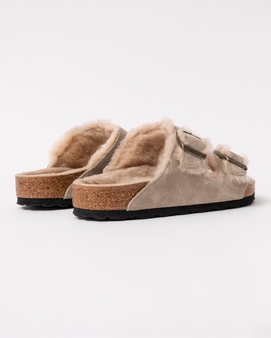 Shearling Lined Two Buckle Sandals in Beige - Image 3