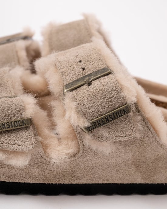 Shearling Lined Two Buckle Sandals in Beige - Image 5