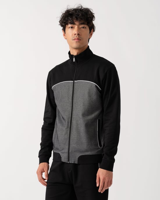 Dual Colour High Neck Tracksuit Jacket in Grey - Image 1
