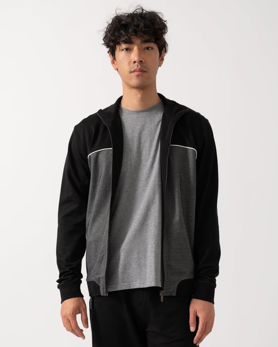 Dual Colour High Neck Tracksuit Jacket in Grey - Image 5