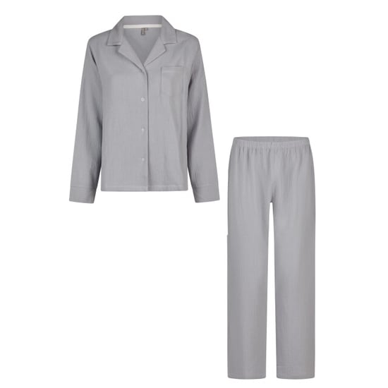 By Louise Dames pyjama set lang mousseline met knoopjes grijs/blauw - Image 1