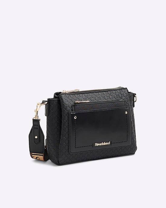 River Island Womens Crossbody Bag Black Pocket Front Ri Monogram - Image 1