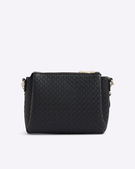 River Island Womens Crossbody Bag Black Pocket Front Ri Monogram - Image 2