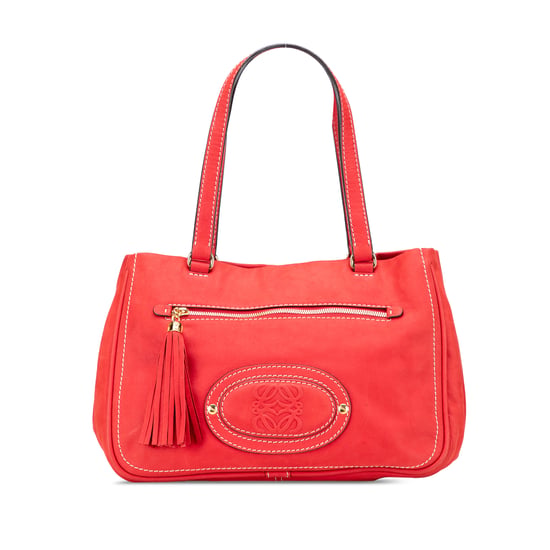 Red Leather Tassel Handbag - Image 1