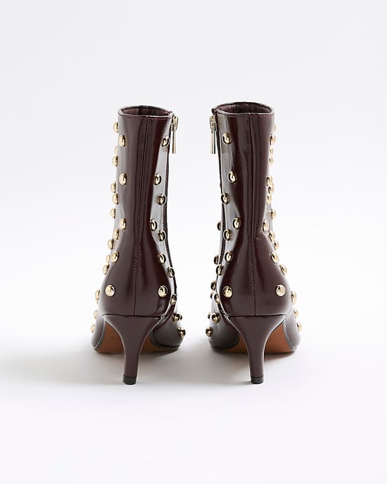 River Island Womens Boots Red Studded Kitten Heel Pointed Toe - Image 2