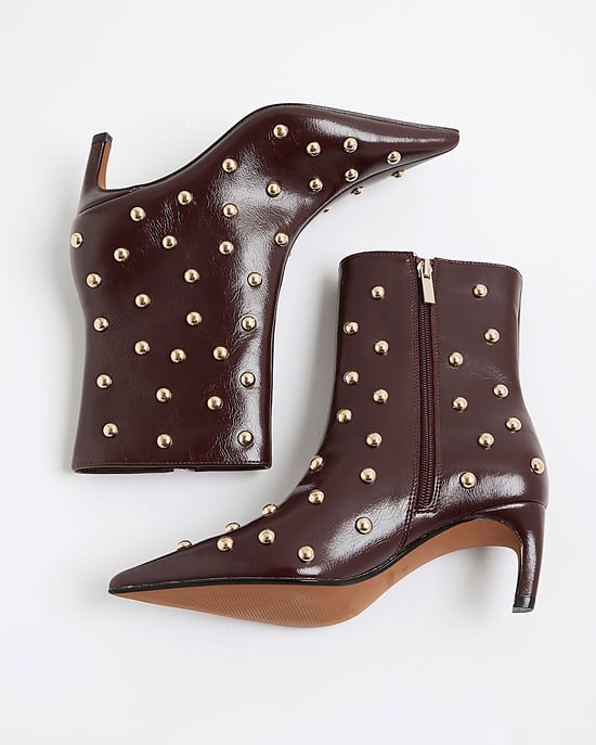 River Island Womens Boots Red Studded Kitten Heel Pointed Toe - Image 3