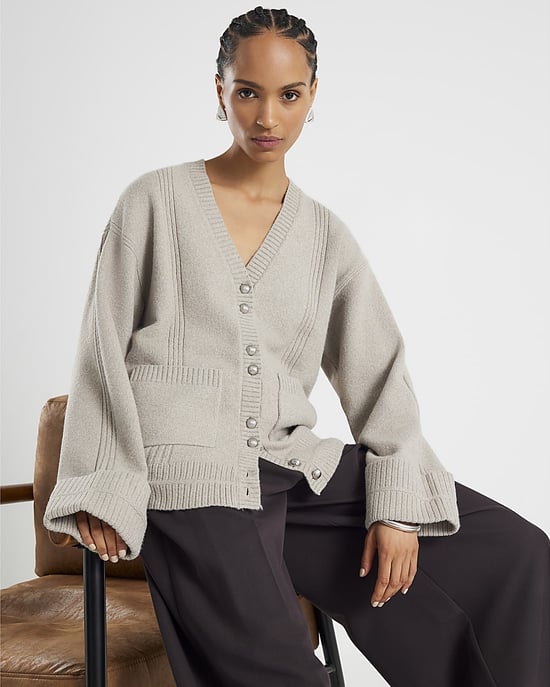 River Island Womens Cardigan Brown Knitted Long Sleeve V-Neck - Image 4