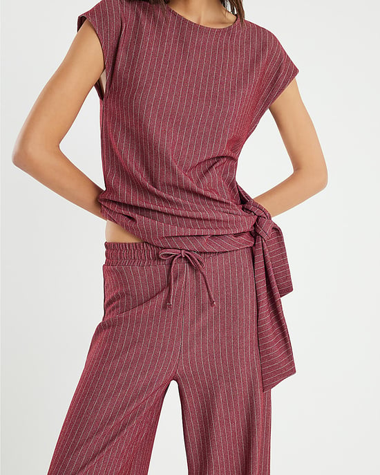 River Island Womens Wide Leg Trousers Red Pinstripe Drawstring - Image 2