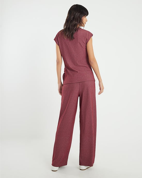 River Island Womens Wide Leg Trousers Red Pinstripe Drawstring - Image 3