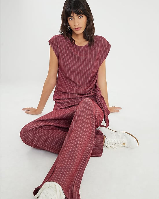 River Island Womens Wide Leg Trousers Red Pinstripe Drawstring - Image 4
