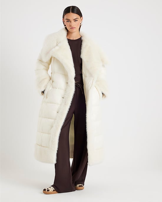River Island Womens Padded Coat Cream Faux Fur Collar - Image 2