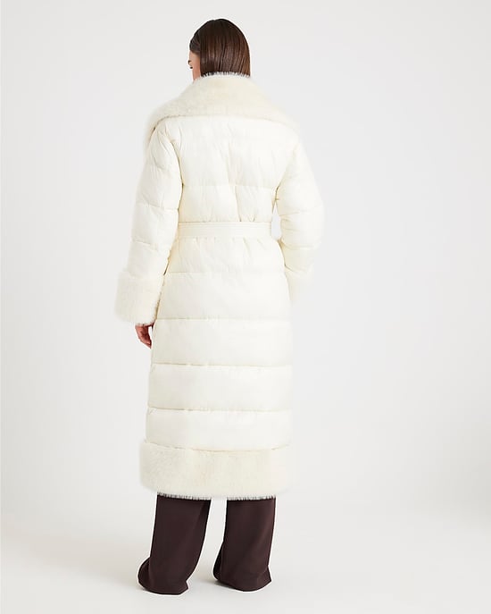 River Island Womens Padded Coat Cream Faux Fur Collar - Image 3