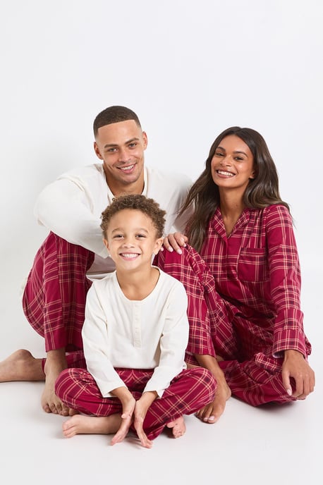 Kids Matching Family Check Baby Fleece Long Sleeve Shirt & Trousers Pyjama Set - Image 3