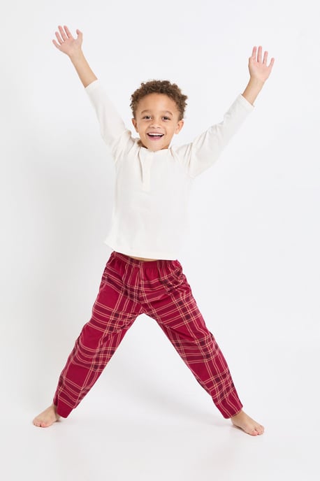 Kids Matching Family Check Baby Fleece Long Sleeve Shirt & Trousers Pyjama Set - Image 4