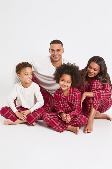 Kids Matching Family Check Baby Fleece Long Sleeve Shirt & Trousers Pyjama Set - Image 5