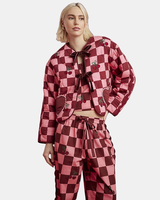 River Island Womens Cherry Jacket Nephthys Pink Checkerboard - Image 1