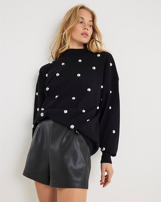 River Island Womens Jumper Black Stud Embellished High Neck - Image 1