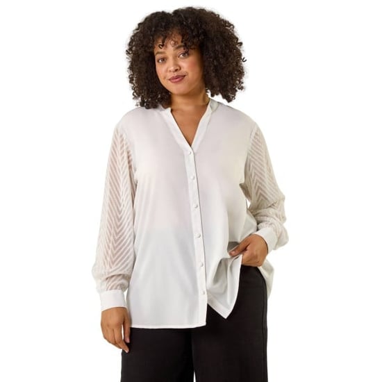 Curve V-Neck Button Blouse - Image 1