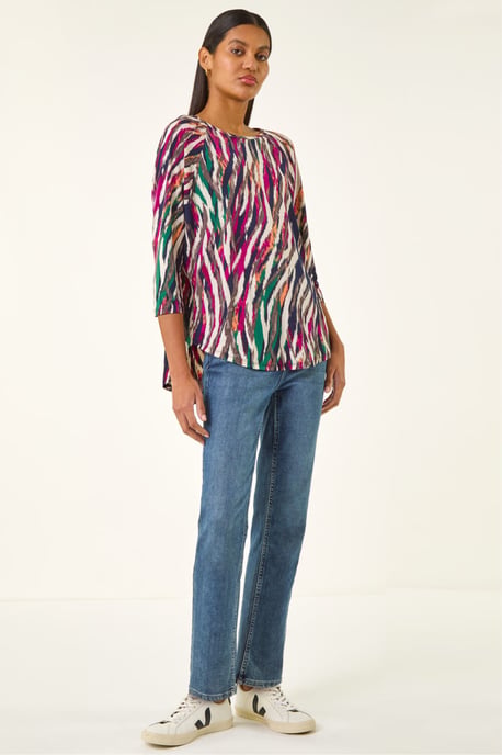 Stripe Print Stretch Tunic Top - Image 2