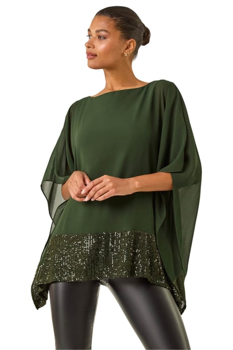 Sequin Hem Contrast Tunic Top - Image 1