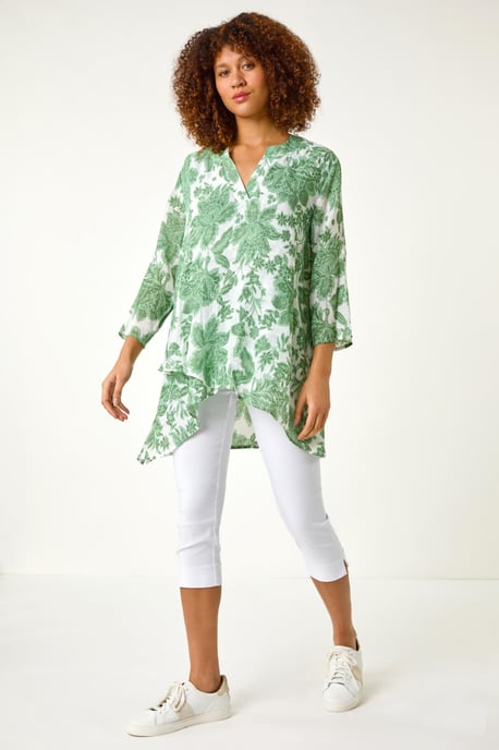 Floral Print Wrap Hem Tunic Top - Image 2