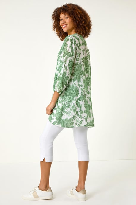 Floral Print Wrap Hem Tunic Top - Image 3